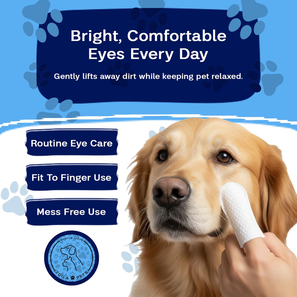 Zoila Pets Dog Eye Cleaner Wipes & Cat Eye Wipes | Scent Textured Tear Stain Remover for Dogs, Eye Wipes for Dogs, Dog Tear Stain Remover, Dog Eye Wipes for Discharge and Crust | 50 Count