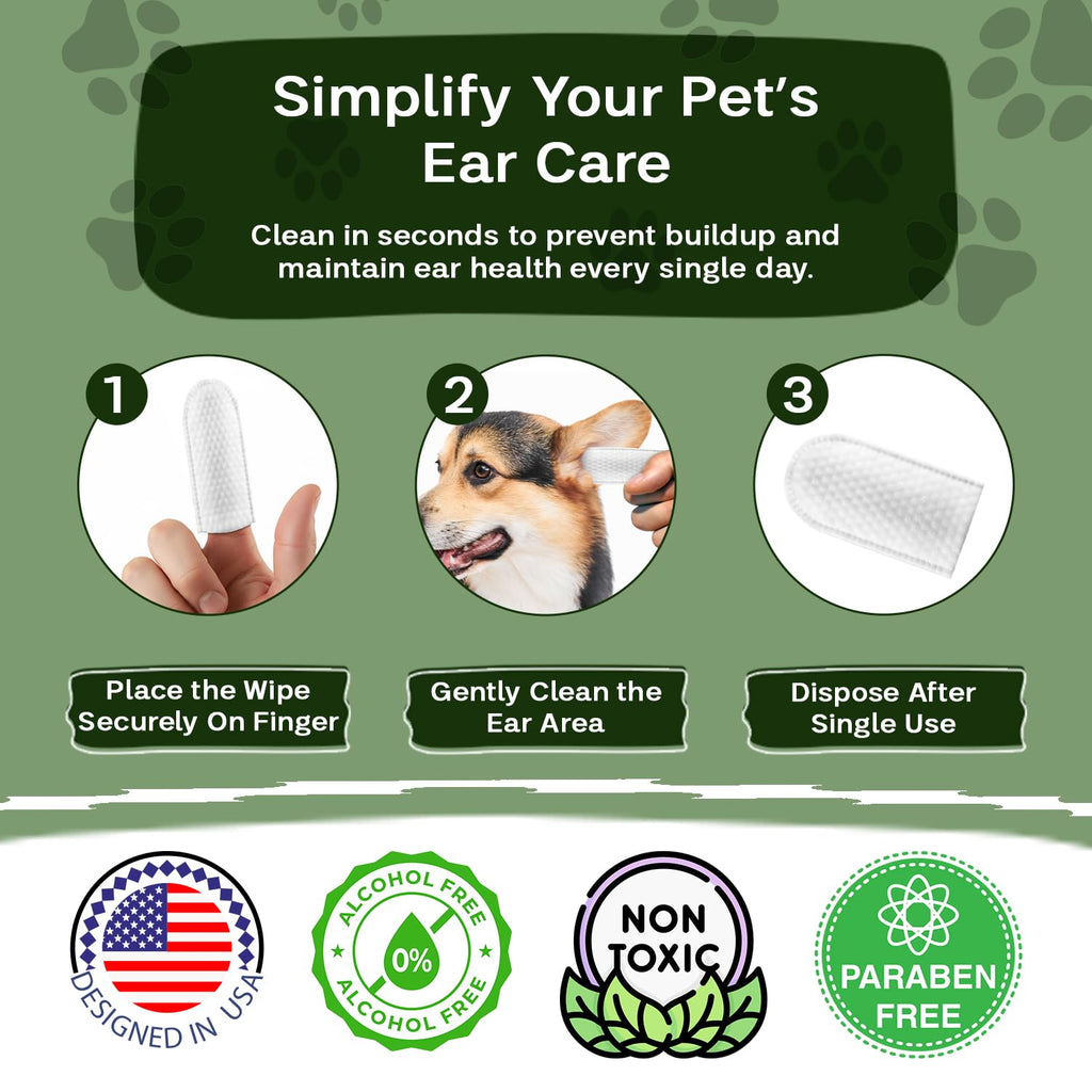 Zoila Pets Dog Ear Wipes & Cat Ear Cleaner – Ear Wipes for Dogs, Cat Ear Wipes, Gentle Dog Ear Cleaning Wipes Remove Wax, Dirt & Odor, No-Rinse Ear Care