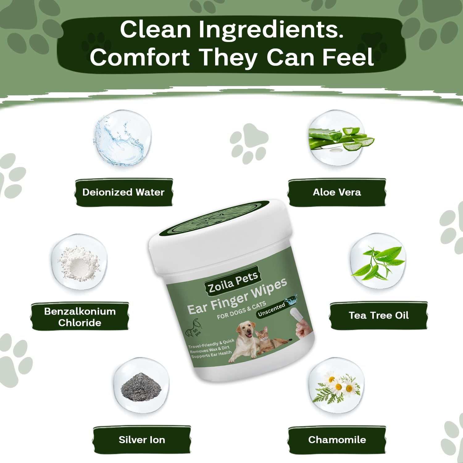 Zoila Pets Dog Ear Wipes & Cat Ear Cleaner – Ear Wipes for Dogs, Cat Ear Wipes, Gentle Dog Ear Cleaning Wipes Remove Wax, Dirt & Odor, No-Rinse Ear Care