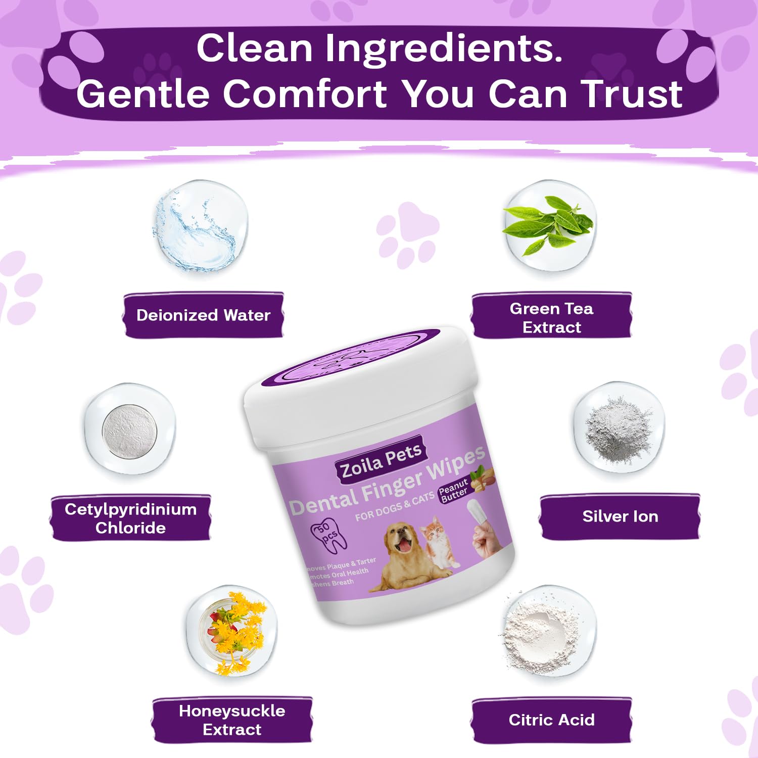 Zoila Pets Dental Wipes – Best Dog Teeth Cleaning, Dog Dental Wipes for Dogs Teeth, Finger Toothbrush for Dogs and Cats, Oral Care, Remove Plaque, Tartar & Bad Breath – 50 Count