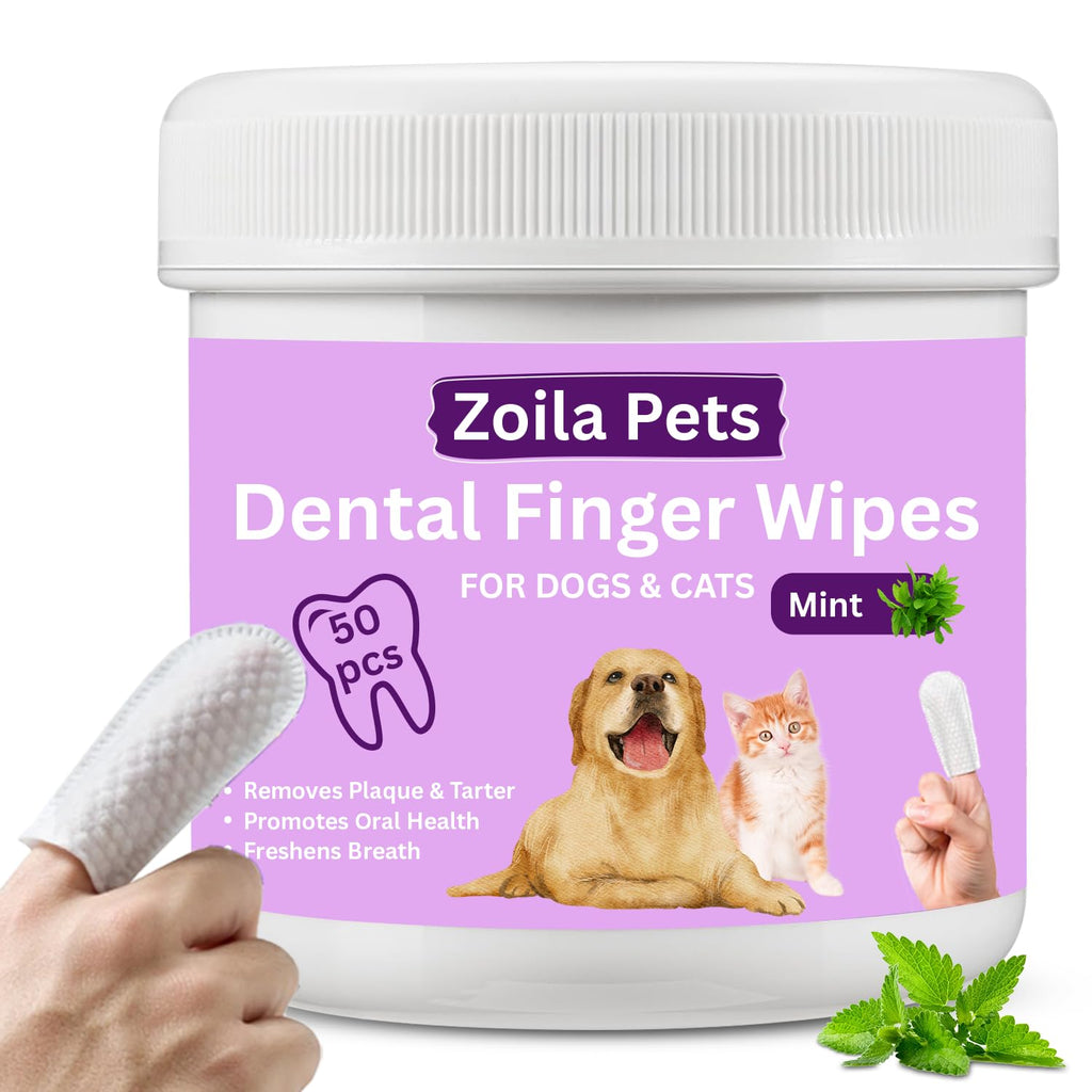 Zoila Pets Dental Wipes – Best Dog Teeth Cleaning, Dog Dental Wipes for Dogs Teeth, Finger Toothbrush for Dogs and Cats, Oral Care, Remove Plaque, Tartar & Bad Breath – 50 Count
