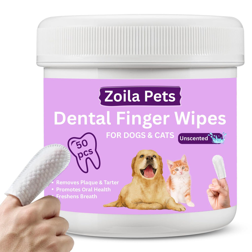 Zoila Pets Dental Wipes – Best Dog Teeth Cleaning, Dog Dental Wipes for Dogs Teeth, Finger Toothbrush for Dogs and Cats, Oral Care, Remove Plaque, Tartar & Bad Breath – 50 Count