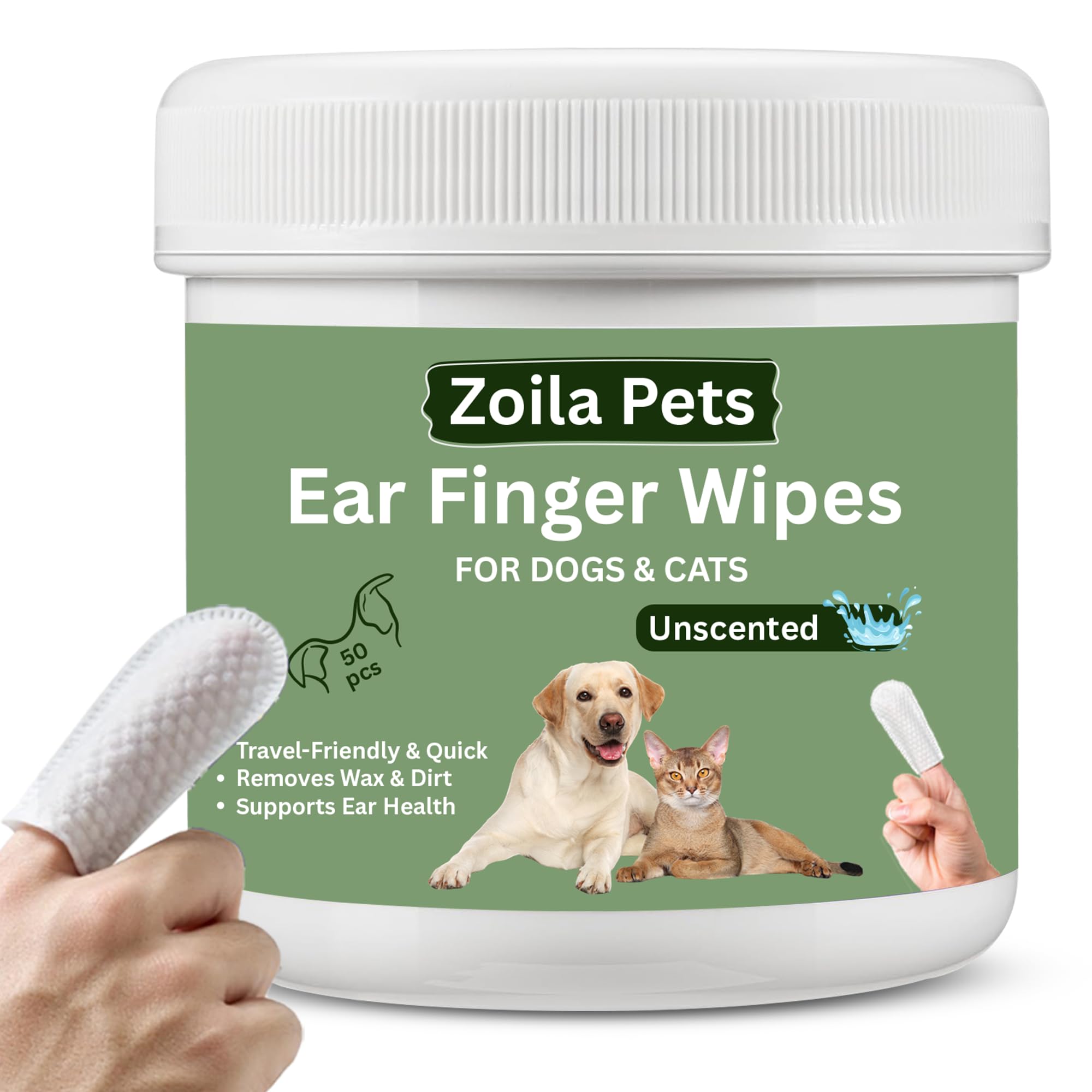 Zoila Pets Dog Ear Wipes & Cat Ear Cleaner – Ear Wipes for Dogs, Cat Ear Wipes, Gentle Dog Ear Cleaning Wipes Remove Wax, Dirt & Odor, No-Rinse Ear Care