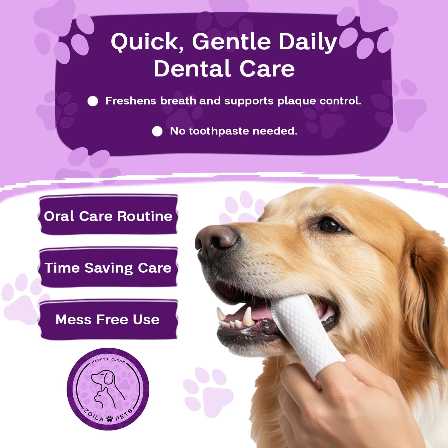 Zoila Pets Dental Wipes – Best Dog Teeth Cleaning, Dog Dental Wipes for Dogs Teeth, Finger Toothbrush for Dogs and Cats, Oral Care, Remove Plaque, Tartar & Bad Breath – 50 Count