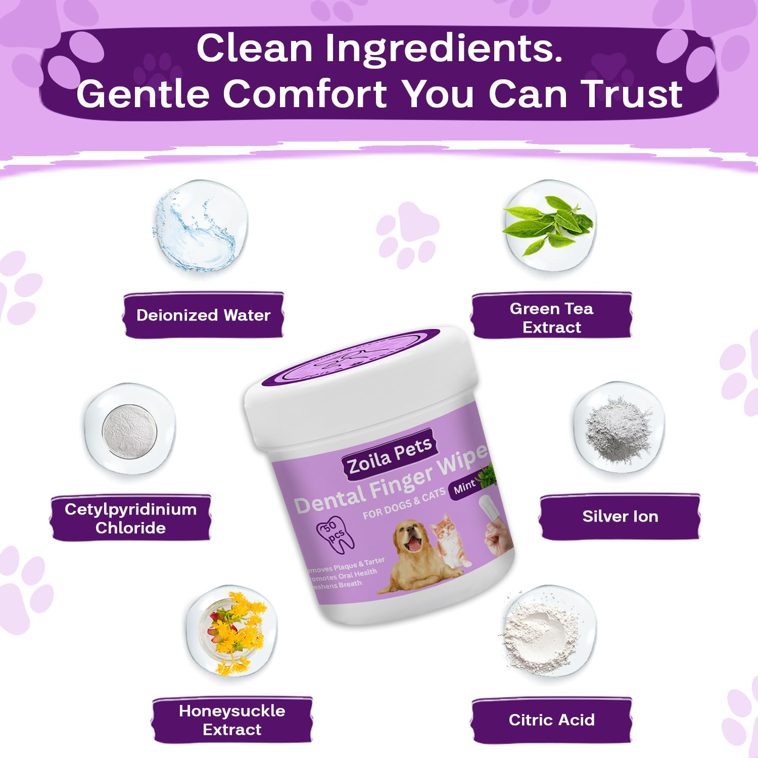 Zoila Pets Dental Wipes – Best Dog Teeth Cleaning, Dog Dental Wipes for Dogs Teeth, Finger Toothbrush for Dogs and Cats, Oral Care, Remove Plaque, Tartar & Bad Breath – 50 Count
