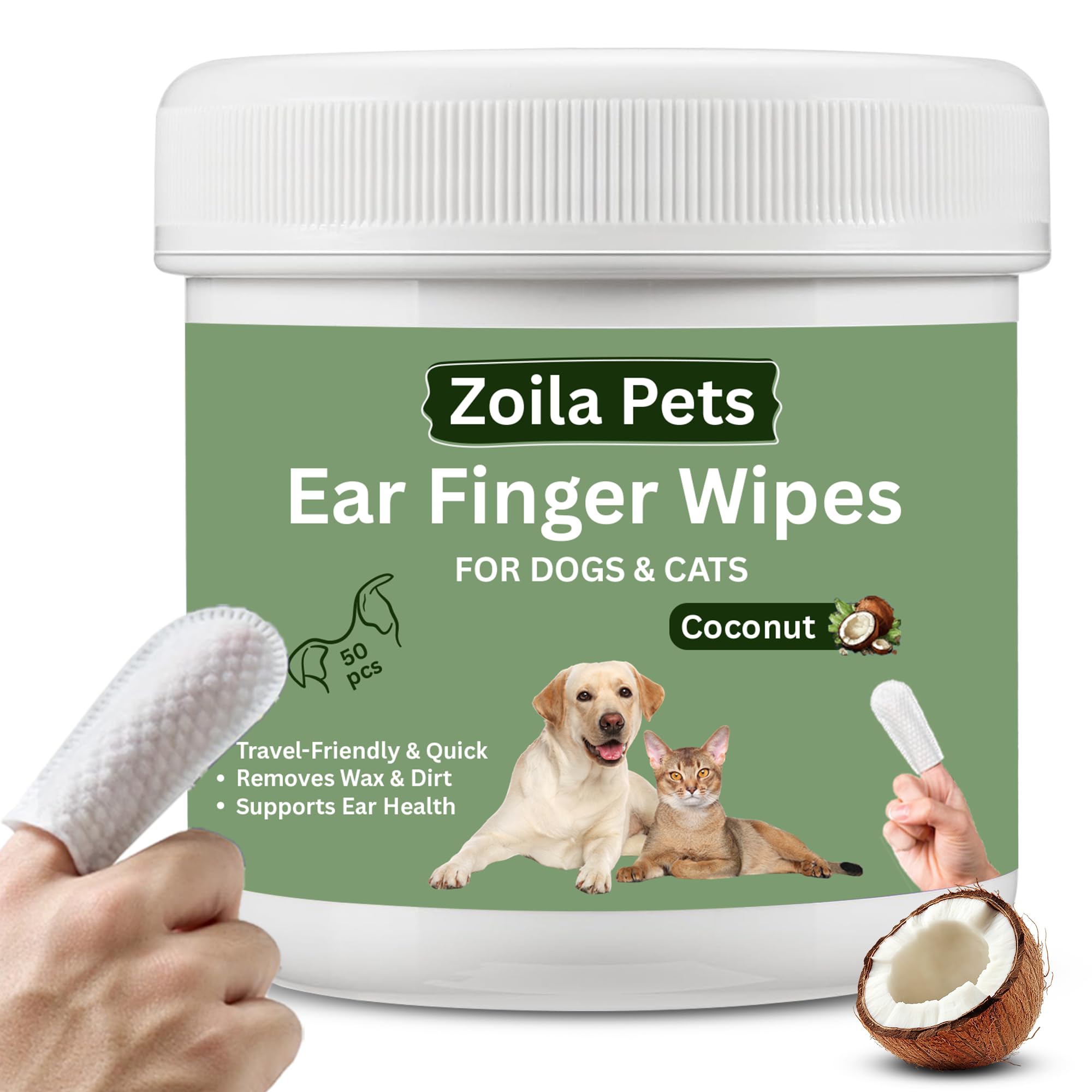 Zoila Pets Dog Ear Wipes & Cat Ear Cleaner – Ear Wipes for Dogs, Cat Ear Wipes, Gentle Dog Ear Cleaning Wipes Remove Wax, Dirt & Odor, No-Rinse Ear Care